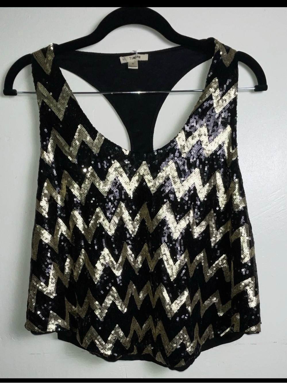 Timing Black & Gold Sequin Zigzag Racerback Tank Top Size Medium